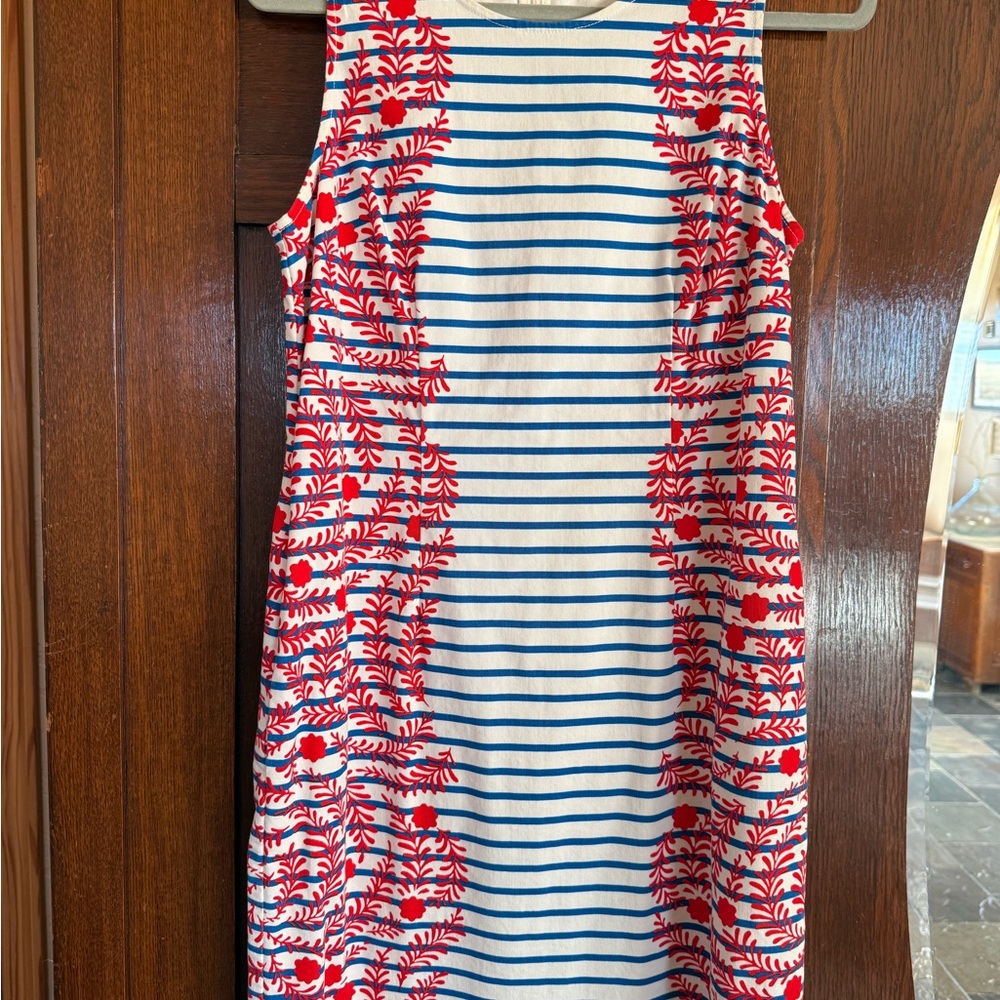 Boden Red and Blue Patterned Mini Dress with pockets